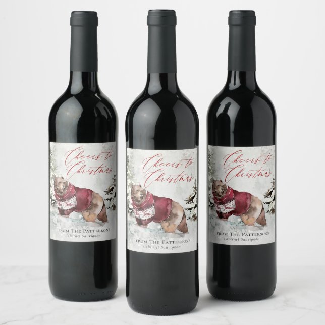 Cheers to Christmas Rustic Winter Scene Wine Label (Bottles)