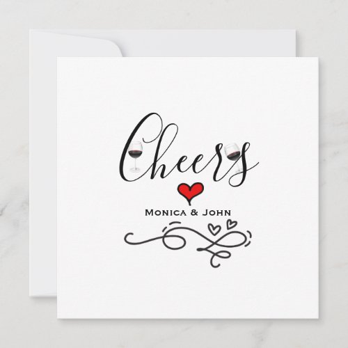 Cheers to couple wine glass heart minimalist plain invitation