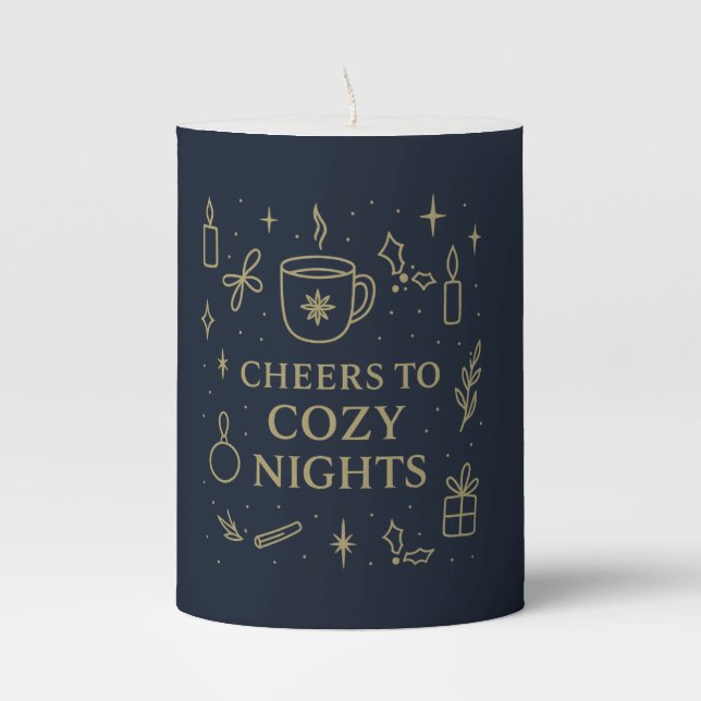Cheers to Cozy Nights Pillar Candle (Front)