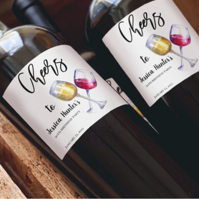 Cheers to Custom Birthday Party Watercolor Wine Label (Creator Uploaded)