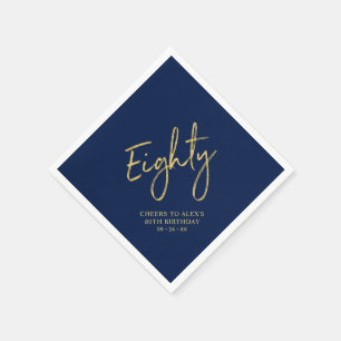 Cheers to Eighty Gold & Navy 80th Birthday Party Napkins