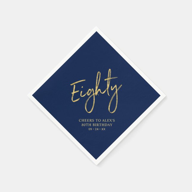 Cheers to Eighty Gold & Navy 80th Birthday Party Napkins (Corner)