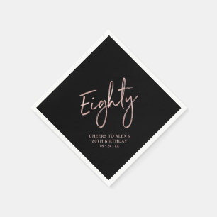 Cheers to Eighty Rose Gold & Black 80th Birthday Napkins