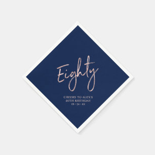 Cheers to Eighty Rose Gold & Navy 80th Birthday Napkins