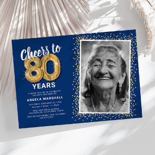 Cheers to Eighty Years 80th Birthday Photo Invitation