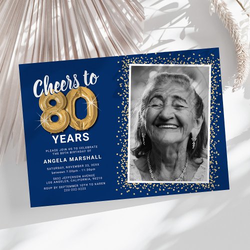 Cheers to Eighty Years 80th Birthday Photo Invitation