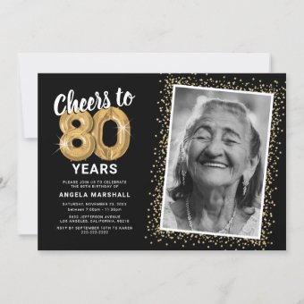 Cheers to Eighty Years 80th Birthday Photo Invitation | Zazzle