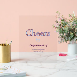 cheers to engagement of name purple pastel maron acrylic sign