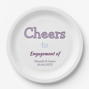 cheers to engagement of name purple pastel maron paper plates