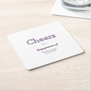 cheers to engagement of name purple pastel maron square paper coaster