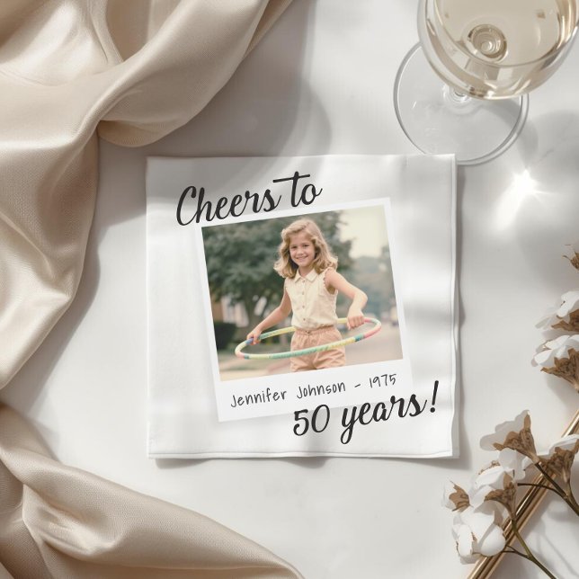 Cheers to Fifty Years 50 Retro Photo Birthday  Napkins (Creator Uploaded)