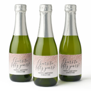 Cheers to Fifty Years Pink Glitter 50th Birthday Sparkling Wine Label