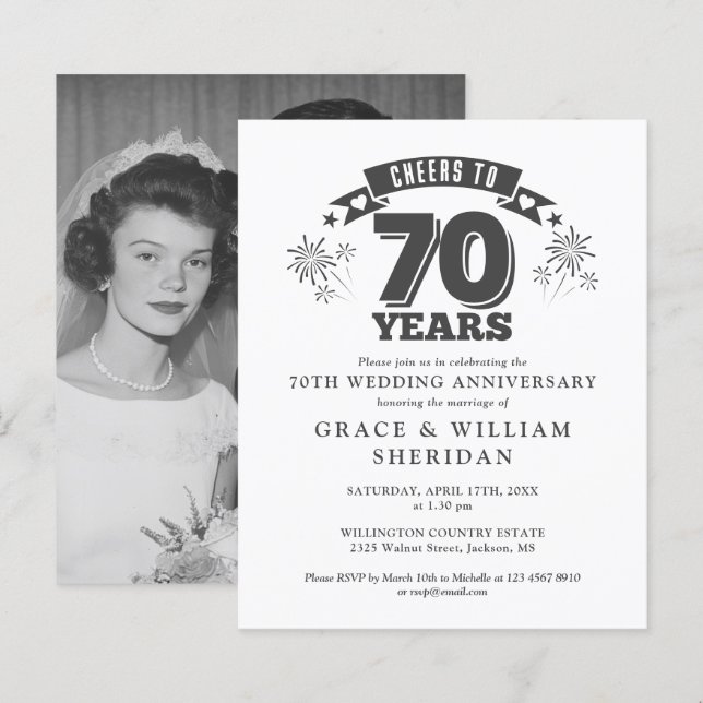 Cheers To Forever 70th Anniversary Photo Invite (Front/Back)