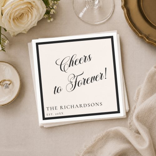 Cheers to Forever Black Ivory Old Money Wedding Napkins