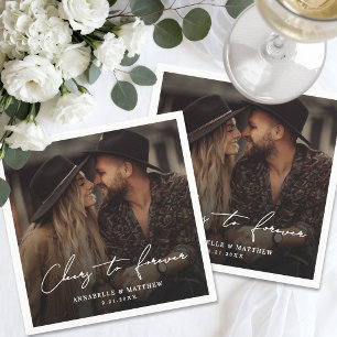 Cheers To Forever Elegant Photo Wedding Napkins