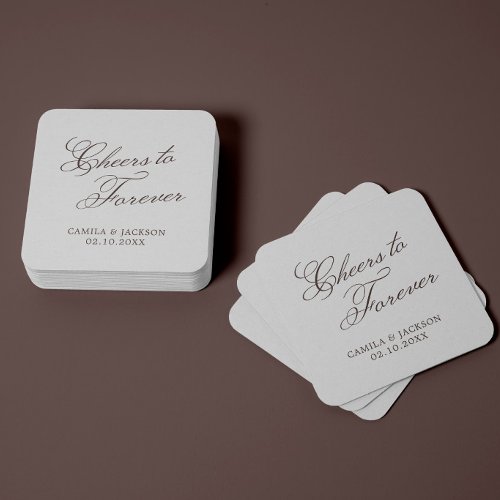 Cheers to Forever Old Money Brown Wedding Square Paper Coaster