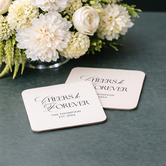 Cheers to Forever Wedding Square Paper Coaster (Creator Uploaded)