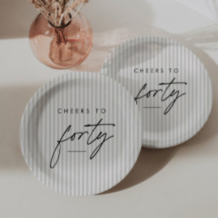 Cheers to Forty Handwritten 40th Birthday Stripy Paper Plates