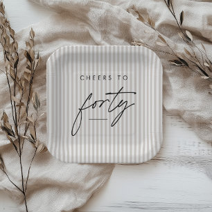 Cheers to Forty Handwritten 40th Birthday Stripy Paper Plates