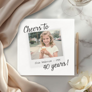 Cheers to Forty Years 40 Retro Photo Birthday  Napkins