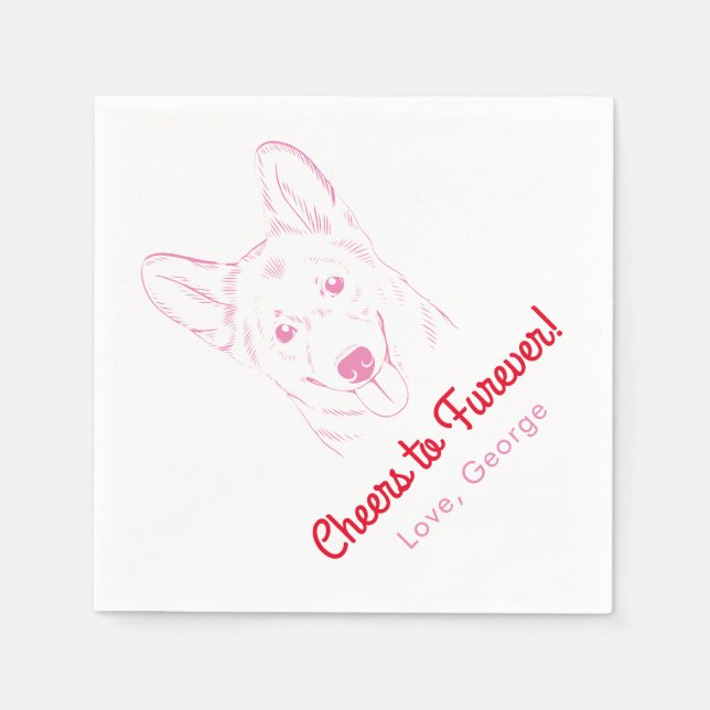 Cheers to Furever! Corgi Wedding Napkins (Front)