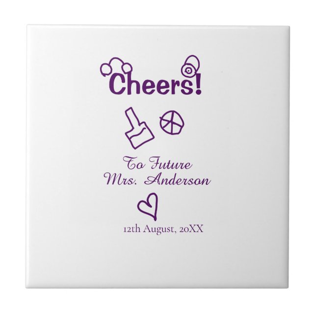 Cheers to future Mrs add bride name purple doodle Ceramic Tile (Front)