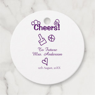 Cheers to future Mrs add bride name purple doodle Favor Tags