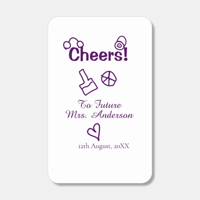 Cheers to future Mrs add bride name purple doodle Matchboxes (Front)