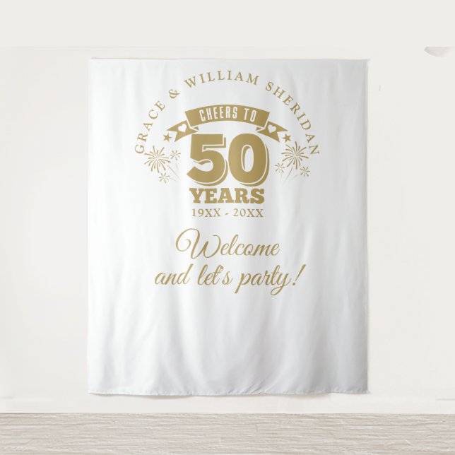 Cheers To Gold 50th Anniversary Photo Backdrop (Front)