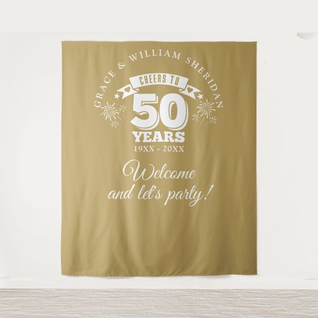 Cheers To Gold 50th Anniversary Photo Backdrop (Front)