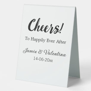 Cheers to happily ever after add couple name date table tent