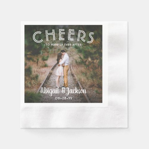 Cheers to Happily Ever After Photo Elegant Wedding Napkins