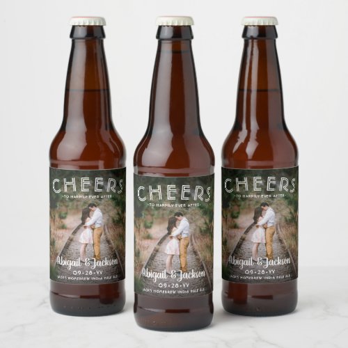 Cheers to Happily Ever After Photo Wedding Favor Beer Bottle Label