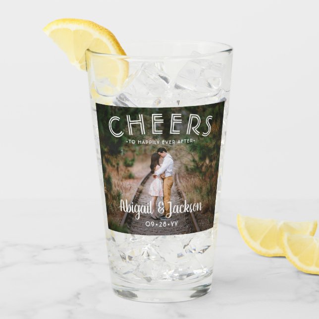 Cheers to Happily Ever After Photo Wedding Favor Glass (Front Ice)