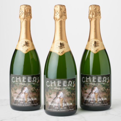 Cheers to Happily Ever After Photo Wedding Favor Sparkling Wine Label