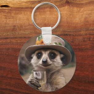 "Cheers to Life: Gran Meerkat Enjoys Glass Of Wine Keychain