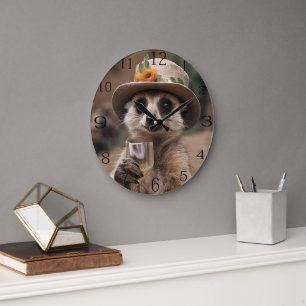"Cheers to Life: Gran Meerkat Enjoys Glass Of Wine Large Clock