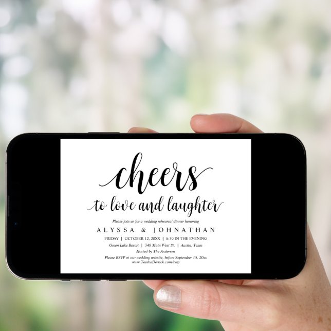Cheers to love and laughter, Wedding Rehearsal Invitation (Front Digital)