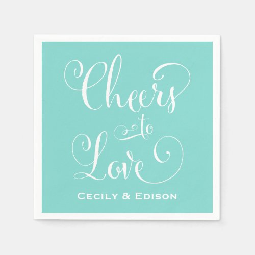Cheers to Love Aqua Blue Wedding Monogram Paper Napkins