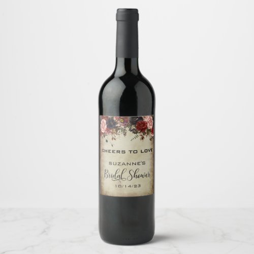 Cheers to Love Autumn Floral  Wine Label