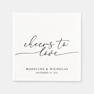 Cheers To Love Black And White Modern Wedding Napkins