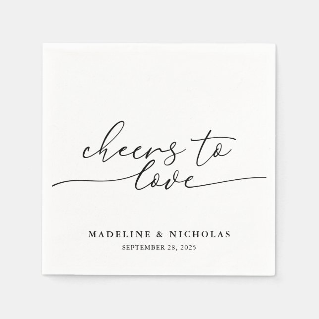 Cheers To Love Black And White Modern Wedding Napkins (Front)