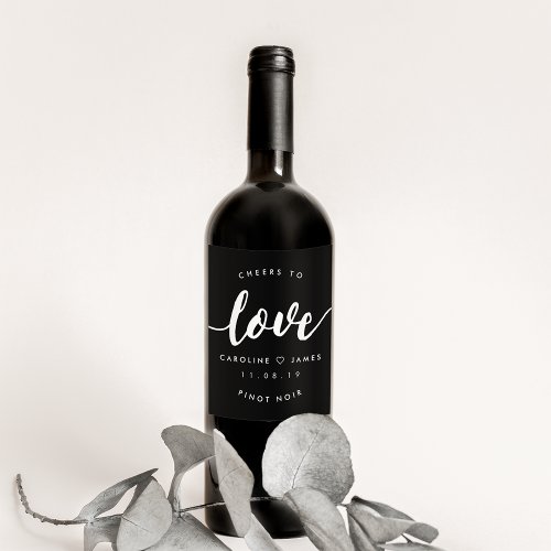 Cheers to Love Black and White Wedding Favor Wine Label