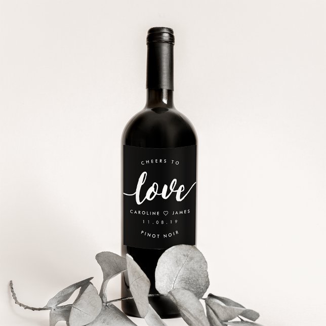Cheers to Love Black and White Wedding Favor Wine Label (Creator Uploaded)