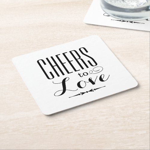 Cheers to Love Black and White Wedding Square Paper Coaster