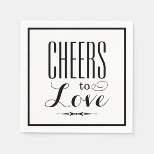 Cheers to Love Black Wedding Typography Paper Napkins