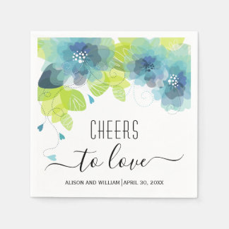 Cheers to Love, blue flowers, floral wedding Napkins