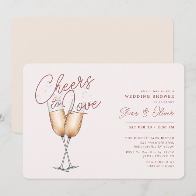 Cheers to Love Blush Bridal Shower Invitation (Front/Back)