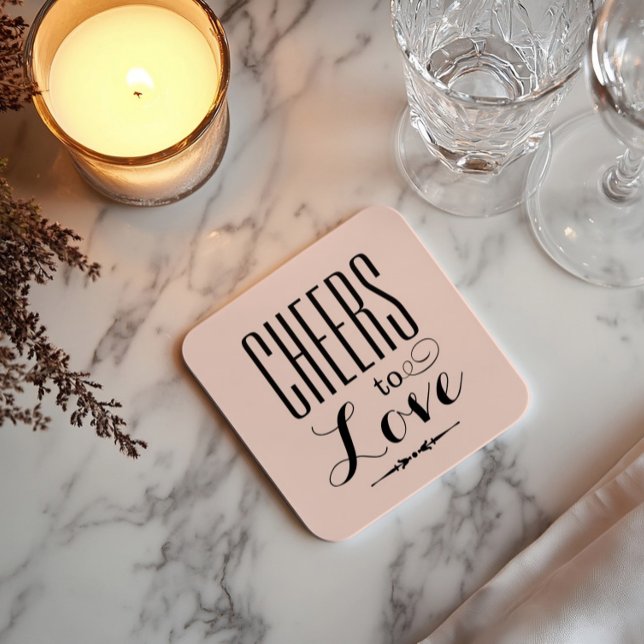 Cheers to Love Blush Pink and Black Wedding Square Paper Coaster (Creator Uploaded)