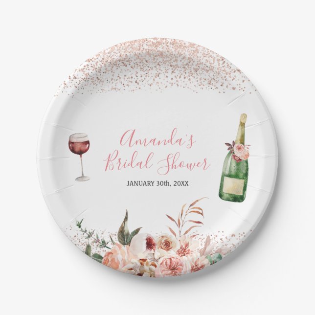 Cheers to Love Blush Pink Bridal Shower Paper Plates (Front)
